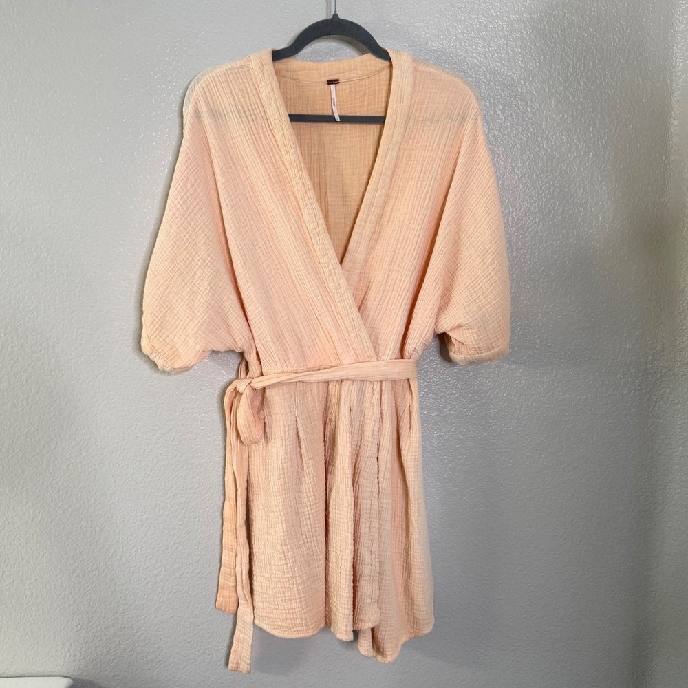 Free People Gauze Mini Dress Coverup Kimono Sleeve Boho Beachy Coastal Sz 10 - Picture 2 of 12